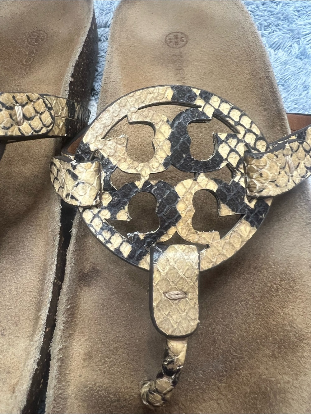 Tory Burch Snake Embossed Logo Thong Sandals in Tan and Gold - Picture 3 of 8